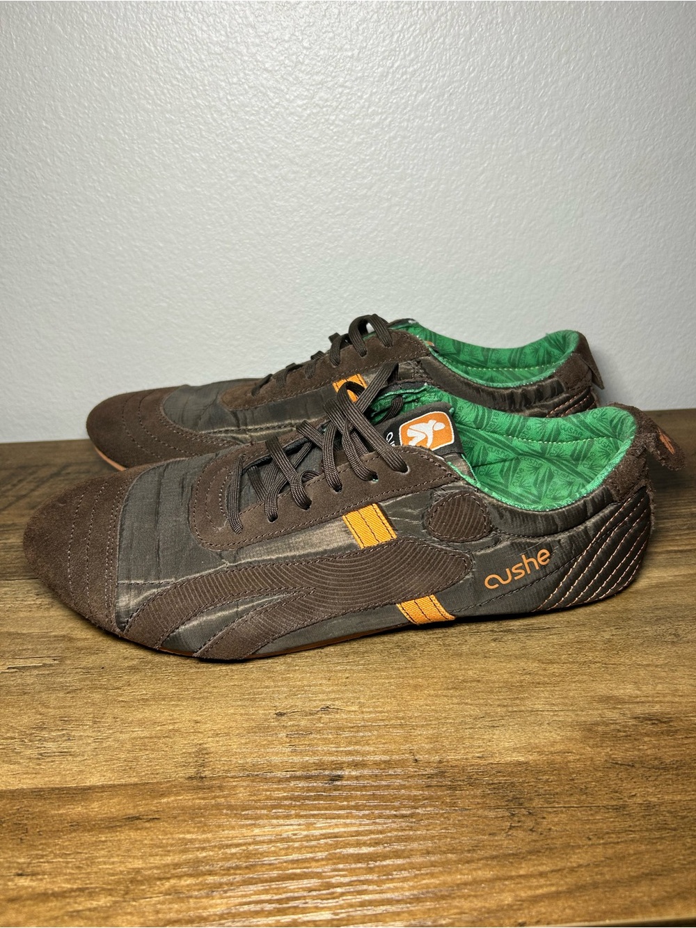 cushe Brown Sneakers with Green Lining and Orange Accents